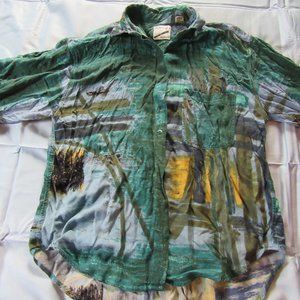 Womens Vtg Xinqu Colorful Brush Stroke Button Up Shirt Sz XS